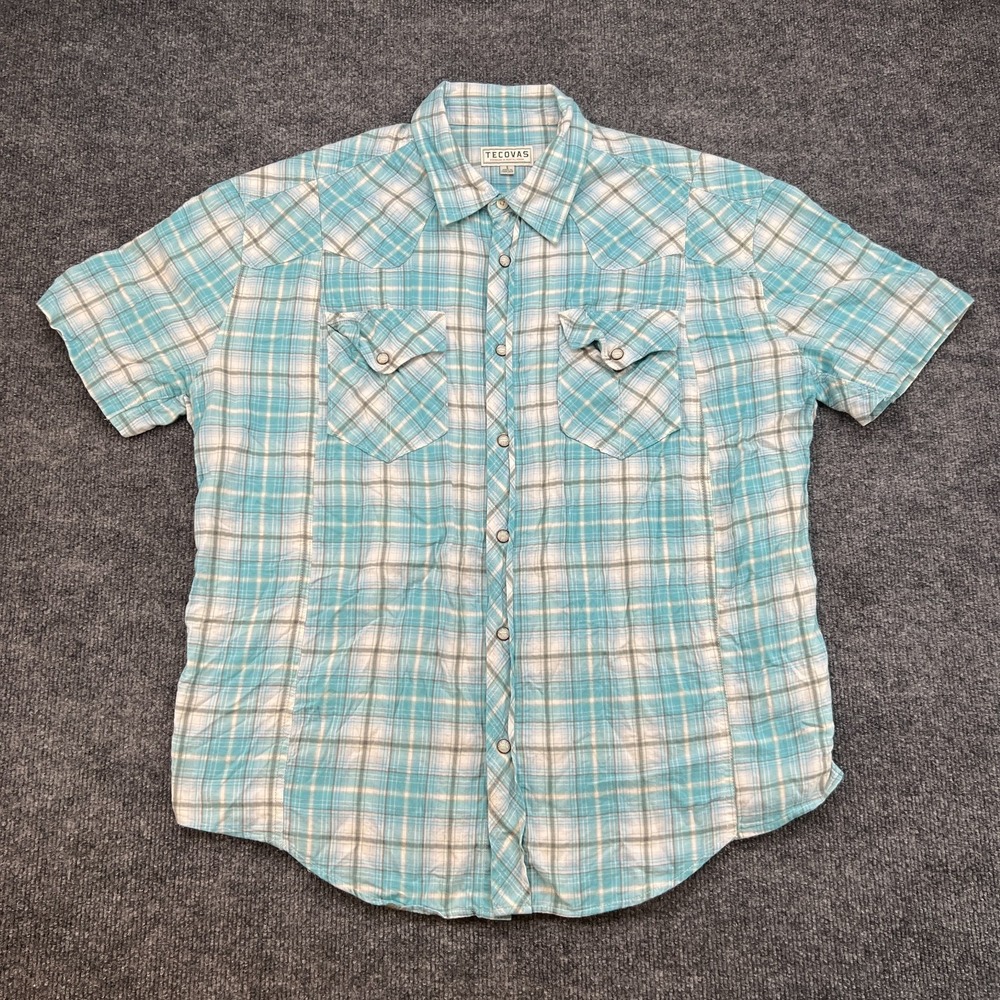 TECOVAS - Western Cowboy PEARL SNAP Plaid Mens S Shirt *FLAW*